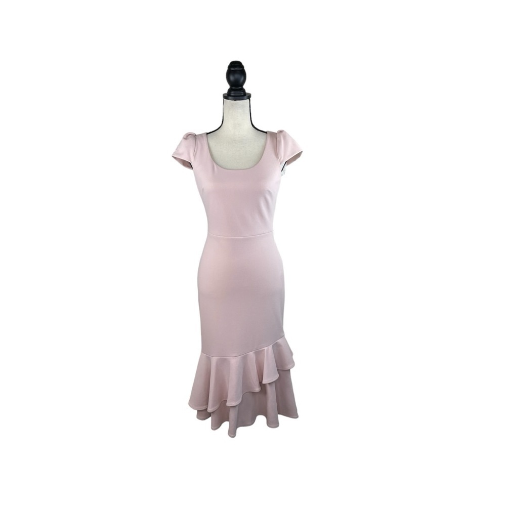 Calvin Klein Women's New Dress Pink Size 4 Ruffle Tulip Hem Pink Sheath
